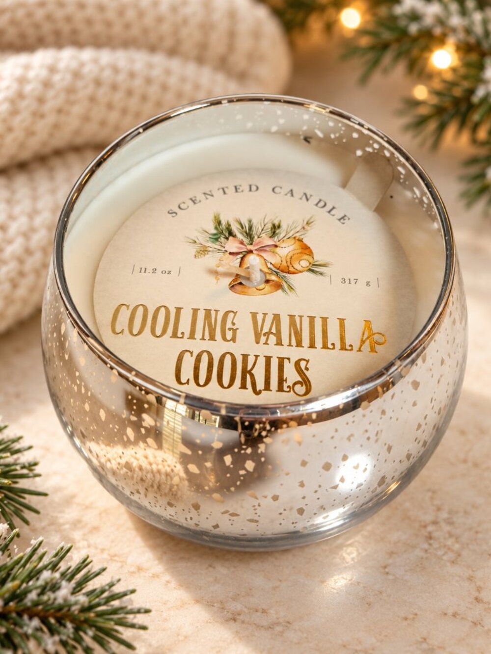 Christmas Cooling Vanilla Cookies Scented Candle Gray Jar
